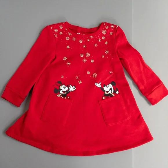 Disney Dresses | Minnie And Mickey Holiday Christmas Sweatshirt Dress | Color: Black/Red | Size: 2tg | Themarchhare's Closet
